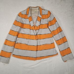 Alysi Créme Striped Blazer In Orange And Off-White, Size 14